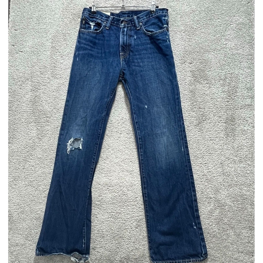 Abercrombie Jeans‎ Women 16 Slim Blue Demin Distressed Low Rise Button Bootcut